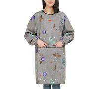 LZJDHKJ Art Apron with Sleeves Unisex Kitchen Apron Housekeeping Smock with Zipper Pockets for Cooking, Baking, Gardening, Housework Grey,One Size