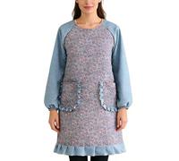 LZJDHKJ Women Long Sleeve Cooking Aprons Frilly Housekeeping Apron with Pocket for Kitchen, Baking, Gardening, Painting Blue,One Size