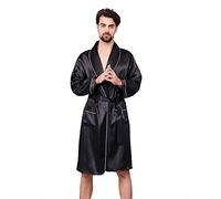 LZJDS The New Men's Nightgown Summer Thin Pajamas Home Sleepwear Long Sleeved Imitation Silk Kimono Bathrobe Dressing Gown Black,black 1,4XL