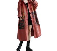 LZJN Women Fashion Loose Distressed Denim Trench Jacket Coat Casual Bohemian Jean Hooded Outwear with Pockets, Orange, One Size