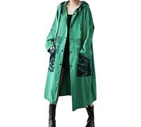 LZJN Women Fashion Loose Distressed Denim Trench Jacket Coat Casual Bohemian Jean Hooded Outwear with Pockets, Green, One Size