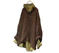 LZJN Women's Button Down Shirts Sand Wash Linen Shirt Long Sleeve Pleated Striped Loose Fit Blouse, Coffee Stripe, One Size