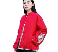 LZJN Women's Chinese Style Cotton Padded Coats Embroidered Tang Suit Jackets for Early Winter (Red)