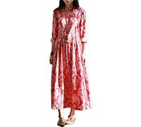 LZJN Women's Long Sleeve Maxi Dress Loose Casual Floral Print Dress (M)