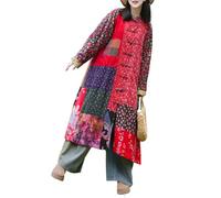 LZJN Women's Trench Coat Floral Print Jacket Chinese Style Patchwork Outwear（A,One Size）