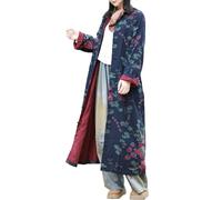 LZJN Women's Trench Coat Floral Print Jacket Clothing Casual Plus Size Outerwear with Pockets(Deep Blue,XL)