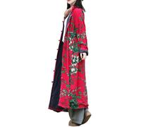 LZJN Women's Trench Coat Floral Print Jacket Clothing Casual Plus Size Outerwear with Pockets(Red,L)