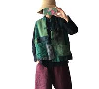 LZJN Women's Vest Single Breasted Lightweight Padded Patches Patchwork Outerwear Random Color (Green, One Size)