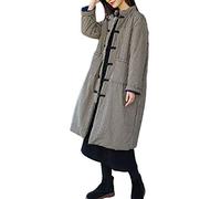 LZJN Women's Winter Single Breasted Long Plaid Quilted Padding Jacket Coat Warm Outerwear (Black Plaid, One Size)