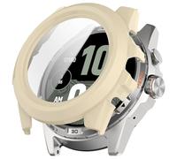 Lzjsee for TicWatch Atlas Case - Hard Protective Case with Tempered Glass Screen Protector for TicWatch Atlas Smartwatch - Scratch-Resistant Full Protection (Beige)