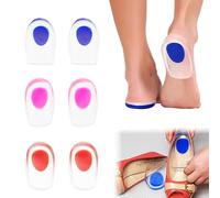LZLINGMEI 3 Pairs Silicone Gel Heel Cups, Clear Red Blue Pink Heel Cushion Pads Relieve Pressure Heel Support Insoles for Heel Pain Plantar Fasciitis (S)