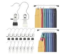 LZLINGMEI 50Pcs Portable Trouser Hangers with Clips, Space Saving Clothes Laundry Hangers Hook with Non-slip Rubber Coated, 360° Rotatable Metal Hooks for Hanging Legging Skirt Jean Hat Sock Coat