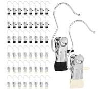LZLINGMEI 50Pcs Portable Trouser Hangers with Clips, Space Saving Clothes Laundry Travel Pants Hanger with Non-slip Rubber Coated, 360° Rotatable Metal Hooks for Legging Skirt Jean Hat Sock Coat
