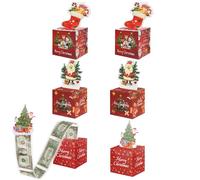LZLINGMEI 6 Pack Christmas Money Gift Boxes, Surprise Christmas Money Box Cash Gift Pull with260 Pcs Transparent Bags, Creaticve Ways to Give Money Gifts for Adults Kids in Xsmas