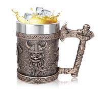 LZLINGMEI Viking Beer Mug for Men-Drinking Tankard Resin Stein with Axe Handle, 600ml Wine Coffee Cup with Stainless Steel Liner, Noedic Mythology Poetic Gothic Decor Party Drinkware Gifts
