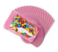 LZLPACKING 100 Pieces Smell Proof Mylar Bags- Resealable Packaging Pouch Bag with Clear Window for Food Storage，stand up pouch bags，Lipgloss，Eyelash Jewelry Electronics Storage(PINK 15*23cm/6×9 Inch)