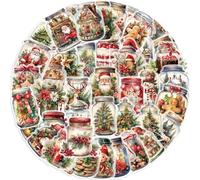 LZLPACKING 50pcs Cartoon Christmas Bottle Stickers Pack Waterproof Transparent PET Handbook Party Material Decoration Guitar Notebook