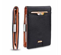 LZM-DIEWLEI Credit Card Holders for Mens Minimalism Leather Card Holder for Men Slim Card Casecard Wallet RFID Blocking Anti Theft Wallet for Men Compact Wallet Bank Card Holder(Black Orange1)
