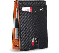 LZM-DIEWLEI Credit Card Holders for Mens Minimalism Leather Card Holder for Men Slim Card Casecard Wallet RFID Blocking Anti Theft Wallet for Men Compact Wallet Bank Card Holder(Black Orange Fiber)