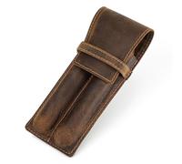 LZM-DIEWLEI Genuine Leather Pencil Case Portable Leather Pen Case Vintage Pen Storage Pouch For Travelling Student Office College Middle School(Coffee-2)