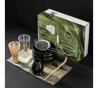 LZM-DIEWLEI Japanese Matcha Tea Set 7 Pcs Ceramic Matcha Bowl, Ceramic Whisk Holder, Matcha Whisk, Scoop, Sifter, Matcha Caddy, Tea Making Kit, Handmade Japanese Tea Ceremony Matcha Tea Kit(Black)