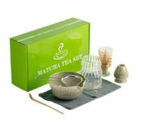 LZM-DIEWLEI Japanese Matcha Tea Set 7 Pcs Ceramic Matcha Bowl, Ceramic Whisk Holder, Matcha Whisk, Scoop, Sifter, Matcha Caddy, Tea Making Kit, Handmade Japanese Tea Ceremony Matcha Tea Kit(A)