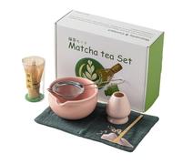 LZM-DIEWLEI Japanese Matcha Tea Set 7 Pcs Ceramic Matcha Bowl, Ceramic Whisk Holder, Matcha Whisk, Scoop, Sifter, Matcha Caddy, Tea Making Kit, Handmade Japanese Tea Ceremony Matcha Tea Kit(Pink)