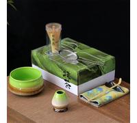 LZM-DIEWLEI Japanese Matcha Tea Set 7 Pcs Ceramic Matcha Bowl, Ceramic Whisk Holder, Matcha Whisk, Scoop, Sifter, Matcha Caddy, Tea Making Kit, Handmade Japanese Tea Ceremony Matcha Tea Kit(Green)