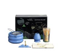 LZM-DIEWLEI Japanese Matcha Tea Set 7 Pcs Ceramic Matcha Bowl, Ceramic Whisk Holder, Matcha Whisk, Scoop, Sifter, Matcha Caddy, Tea Making Kit, Handmade Japanese Tea Ceremony Matcha Tea Kit(Blue)