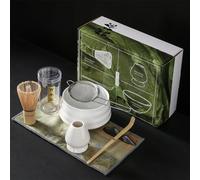 LZM-DIEWLEI Japanese Matcha Tea Set 7 Pcs Ceramic Matcha Bowl, Ceramic Whisk Holder, Matcha Whisk, Scoop, Sifter, Matcha Caddy, Tea Making Kit, Handmade Japanese Tea Ceremony Matcha Tea Kit(White1)