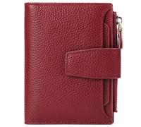 LZM-DIEWLEI Women's Genuine Leather Wallet RFID Blocking Credit Card Holder with ID Window Small Purse for Women(Dark Red)