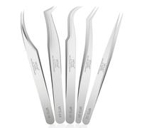 LZM Eyelash Extension Tweezers - 5PCS Precision Lash Tweezers Set for Individual Volume Eyelashes, Nail Art, Jewelry Making