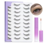LZM False Eyelashes with Glue,10 Pairs Fluffy Strip Eyelashes Kit, 3D Volume Natural False Lashes Kit for Girls at Home (YY）