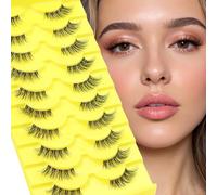 LZM Half Lashes 10 Pairs Cat Eye Lashes False Eyelashes Natural Eyelashes 3/4 Lashes Thin Clear Band Strip Lashes Half Eyelashes Reusable Fake Eyelashes Natural Lashes (QX08)