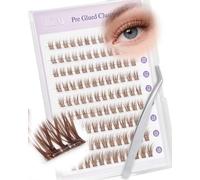 LZM Pre Glued Cluster Lashes Brown - C Curl 10-16mm Pre Glued Eyelashes With Tweezers Lightweight Brown Individual Eyelashes Easy And Quick To Wear Self Adhesive Lashes Kit (YS-9 01)