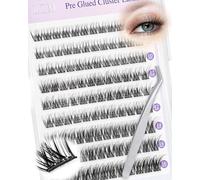 LZM Pre Glued Cluster Lashes Natural - C Curl 10-16mm Pre Glued Eyelashes With Tweezers Lightweight Individual Eyelashes Easy And Quick To Wear Self Adhesive Lashes Kit