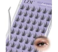 LZM Pre Glued Eyelashes Cluster Kit - Ultra-Light C Curl Pre Glued Cluster Lashes With Tweezers 12mm Self Adhesive Eyelashes No Glue Needed Natural Lashes (TJ C MIX)