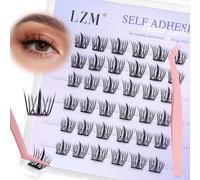 LZM Pre Glued Eyelashes Cluster Kit- Ultra-Light C Curl Pre Glued Cluster Lashes With Tweezers 8-12mm Self Adhesive Eyelashes No Glue Needed Natural Cluster Lashes Self Adhesive Lashes (QZD05-mix)