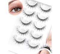 LZM Pre Glued Eyelashes Natural 5 Pairs Natural Look Reusable No Glue Pre Glued Lashes Self Adhesive Wispy Easy To Put On Self Adhesive Eyelashes Strip Wispy Lashes (L09)