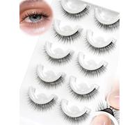 LZM Pre Glued Eyelashes Natural 5 Pairs Natural Look Reusable No Glue Pre Glued Lashes Self Adhesive Wispy Easy To Put On Self Adhesive Eyelashes Strip Wispy Lashes (L08)