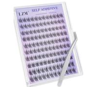 LZM Self Adhesive Eyelashes - Pre Glued Cluster Lashes 10-13mm C Curl Volume Lashes, Individual Lash Extension Kit with Lash Tweezers, No Glue Needed Natural Self Adhesive Lashes(ZN008)