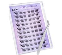 LZM Self Adhesive Fox Eyelashes - Pre Glued Cluster Lashes C Curl Volume Lashes, Individual Lash Extension Kit with Lash Tweezers, No Glue Needed Natural Self Adhesive Lashes(ZN005)