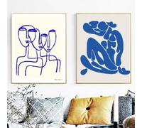 LZMASM Abstract Matisse Style Blue Portrait Posters And Prints Line Face Wall Art Canvas Painting Wall Pictures For Home Decor(60x80cm/2PCS Frameless)