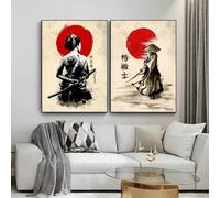 LZMASM Japanese Samurai Wall Art Poster Vintage Canvas Painting Ink Mural Modern Home Prints Pictures Room Interior Home Decor(50x70cm/2PCS Frameless)