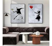 LZMASM Modern Abstract Street Graffiti Wall Art Little Boy Girl Chasing Balloons Kite Love HD Oil On Canvas Poster Home Decor(60x80cm/2PCS Frameless)
