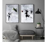 LZMASM Modern Abstract Street Graffiti Wall Art Little Boy Girl Chasing Balloons Kite Love HD Oil On Canvas Poster Home Decor(30x40cm/2PCS Frameless)