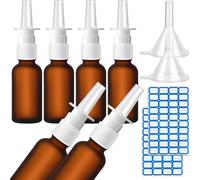 LZMDISU 10 Pcs Nasal Spray Bottles, 30ML/1oz Transparent Glass Refillable Fine Mist Empty Clear Nasal Spray Bottle with 2 Pcs Funnels and 2 Pcs Labels, Matte Brown
