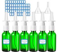LZMDISU 10 Pcs Nasal Spray Bottles, 30ML/1oz Transparent Glass Refillable Fine Mist Empty Clear Nasal Spray Bottle with 2 Pcs Funnels and 2 Pcs Labels, Green