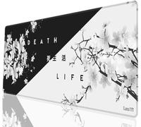 LznYi Black and White Japanese Cherry Blossom Gaming Mouse Pad Sakura Death Life Flower Mat 31.5x11.8 Inch Non-Slip Rubber Base Mousepad Stitched Edges Keyboard Desk Pad for Office Home Game