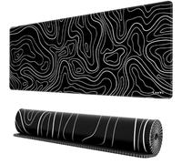 LznYi Topographic Contour Mouse Pad 600x300mm, Keyboard Mouse Mat XL Mousepad Gaming, Non-Slip Base and Stitched Edge for Gaming Office Work (60x30 Topo Black04)
